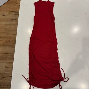 BB Dakota Steve Madden Ribbed Mock Turtleneck Side-Tie Midi Dress : Red : Med